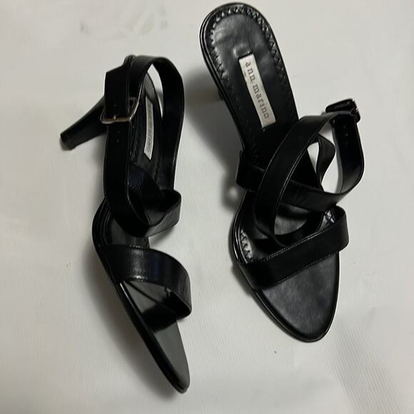 ANN MARINO BLACK LEATHER SANDALS OPEN TOE SIZE 11 M - Picture 2 of 6